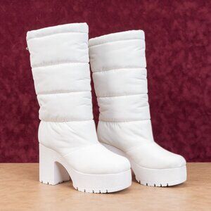 Jeffrey Campbell Wmn Doubt Fabric Puffy White Platform Block Heel Snow Boots 10